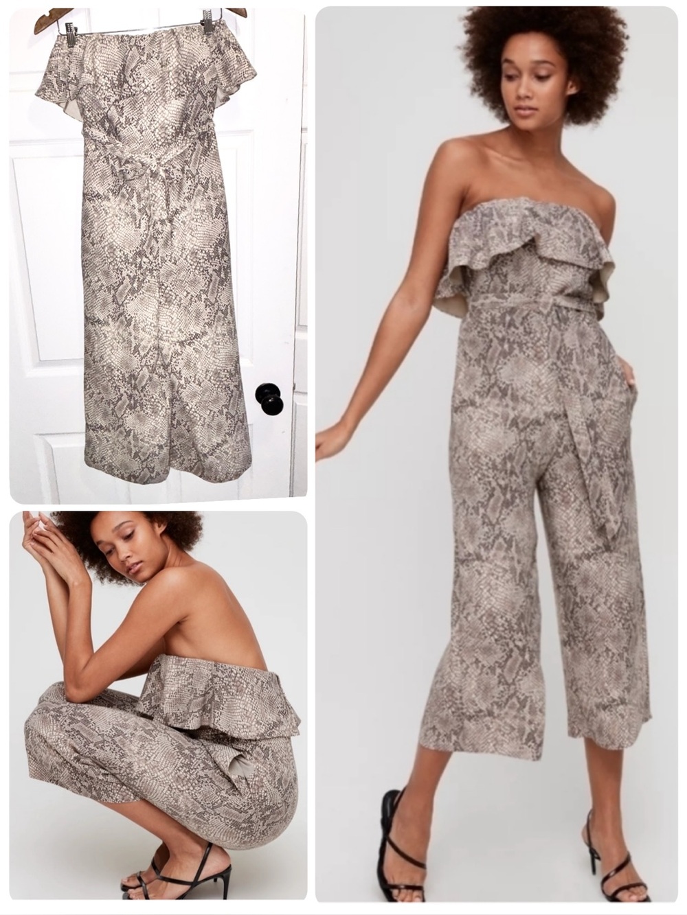 Aritzia Babaton Snake Skin Print Altamiro Flutter Jumpsuit Strapless Size 4